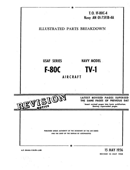 Lockheed F-80C USAF & TV-1 Navy 1956 Illustrated Parts Breakdown (1F-80C-4)