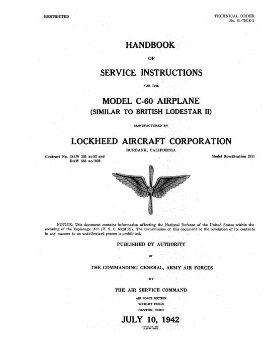 Lockheed  Lodestar C-60 1942 Maintenance Instructions (01-75CE-2)