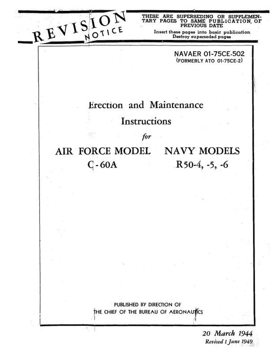 Lockheed Air Force Model C-60A 1944 Erection & Maintenance Instructions (01-75CE-502)