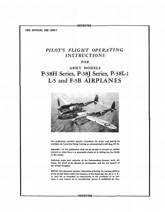 Lockheed P-38 Lockheed Lightning Pilot's Manual (LHP38-POM-C)