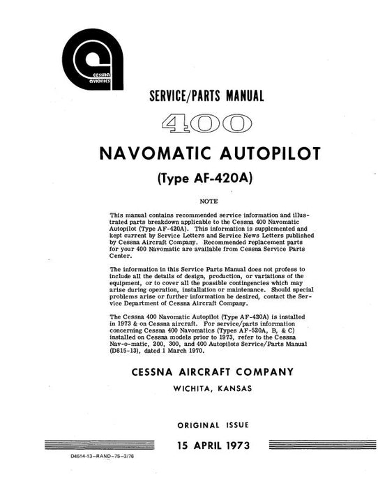 Cessna 400 Glide Scope 543B 1967 Maintenance & Parts Manual (D539-13)