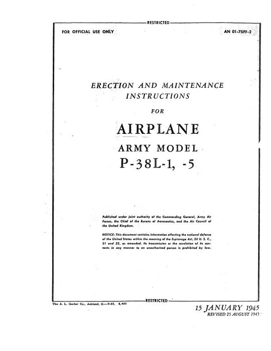 Lockheed P-38L-1, -5 1945 Erection & Maintenance Instructions (01-75FF-2)