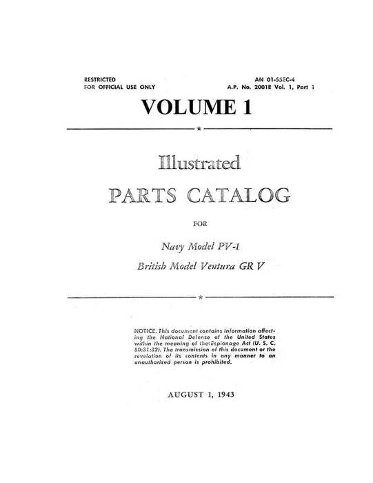 Lockheed PV-1 Navy Model 1943 Illustrated Parts Catalog (01-55EC-4)