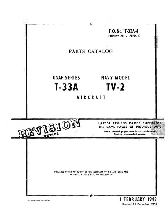 Lockheed T-33A USAF, Navy TV-2 1955 Parts Catalog (1T-33A-4)