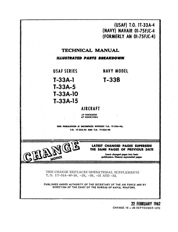 Lockheed T-33A-1,5,10,15 USAF 1962 Illustrated Parts Breakdown (1T-33A ...