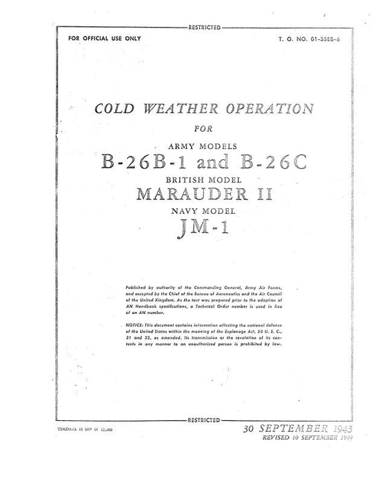 Martin B-26B-1,C,MarauderII,JM-1 1943 Cold Weather Operation Manual (01-35EB-6)