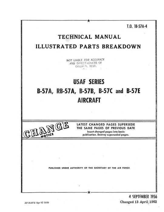 Martin B-57A,B,C,E, RB-57A 1956 Illustrated Parts Breakdown (1B-57A-4)
