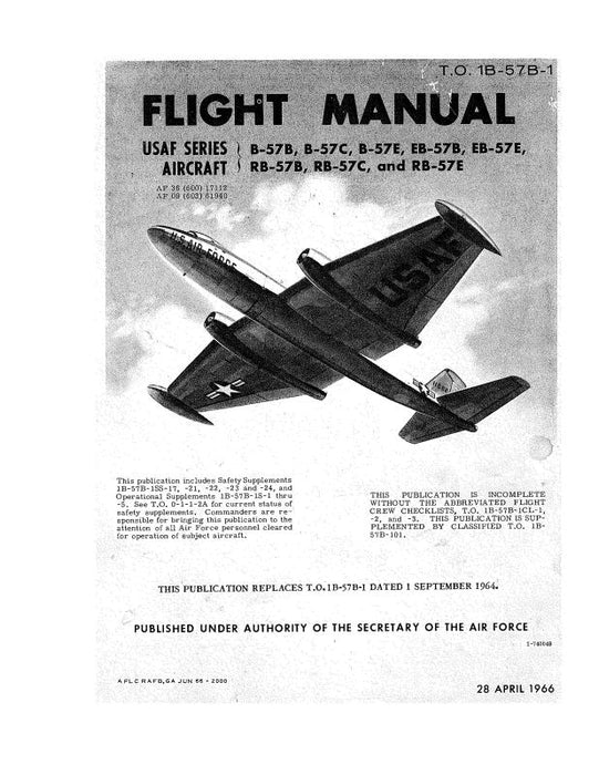 Martin B-57B,C,E,EB-57B,E,RB-57B,C,E Flight Manual (1B-57B-1)