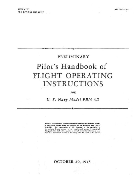Martin PBM-3D 1943 Pilot's Handbook of Flight Operating Instructions (01-35QF-1)