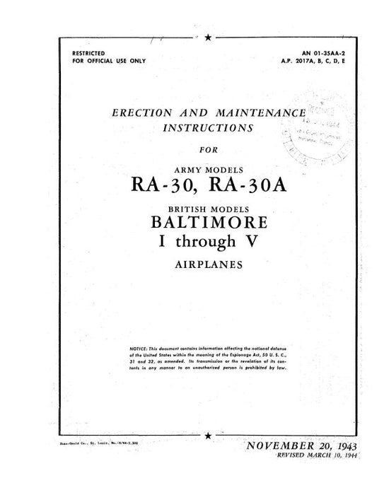 Martin RA-30,30A 1943 Erection & Maintenance Instructions (01-35AA-2)