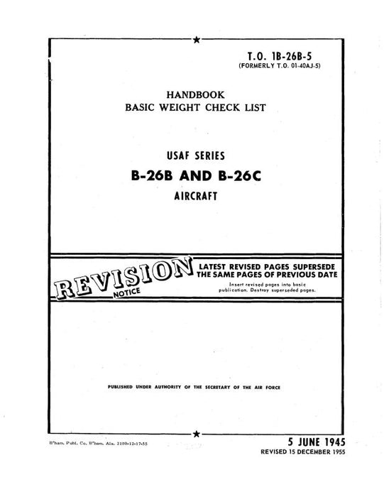 McDonnell Douglas B-26 1945 Basic Weight Pilot's Checklist (1B-26B-5)