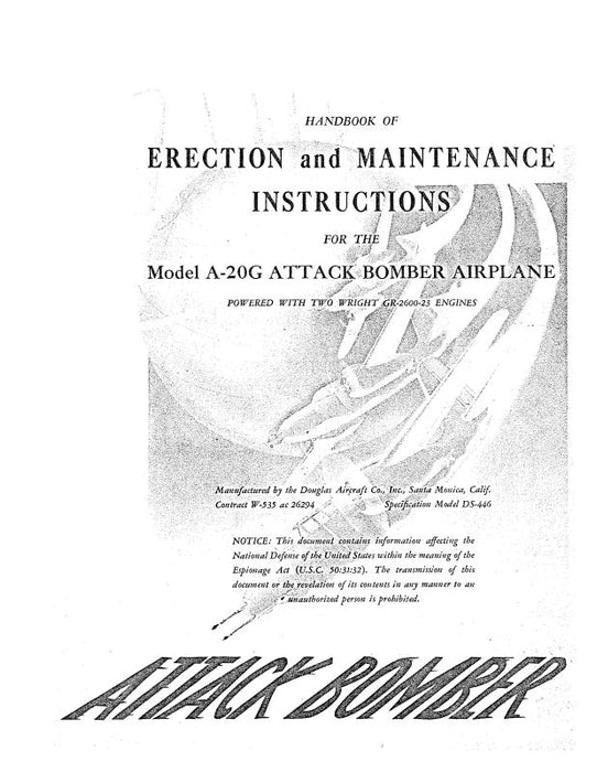 McDonnell Douglas A-20G Attack Bomber Airplane Erection & Maintenance Instructions (MCA20G-78-EM-C)