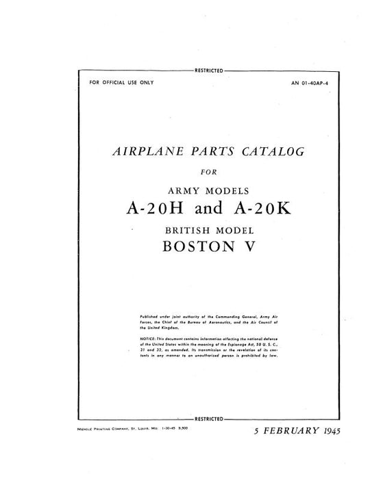 McDonnell Douglas A-20H & A-20K 1945 Parts Catalog (01-40AP-4)