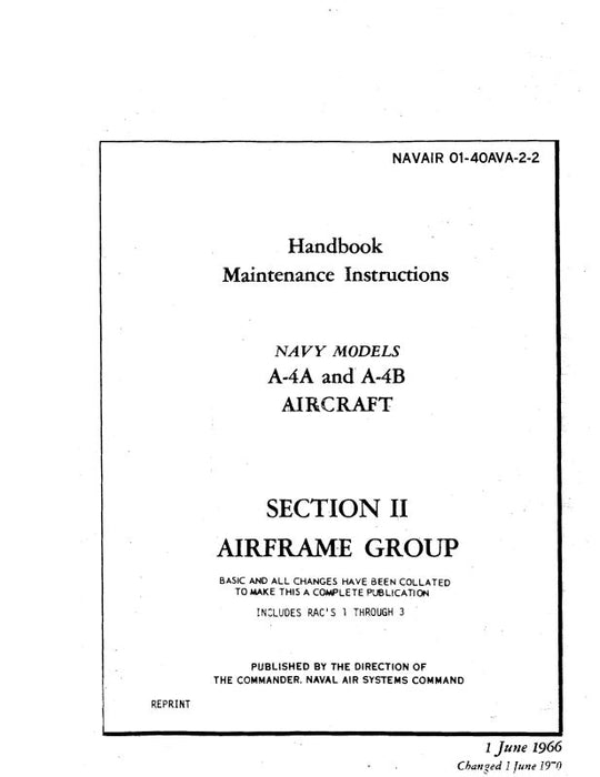 McDonnell Douglas A-4A & A-4B 1966 Maintenance Instructions (01-40AVA-2-2)