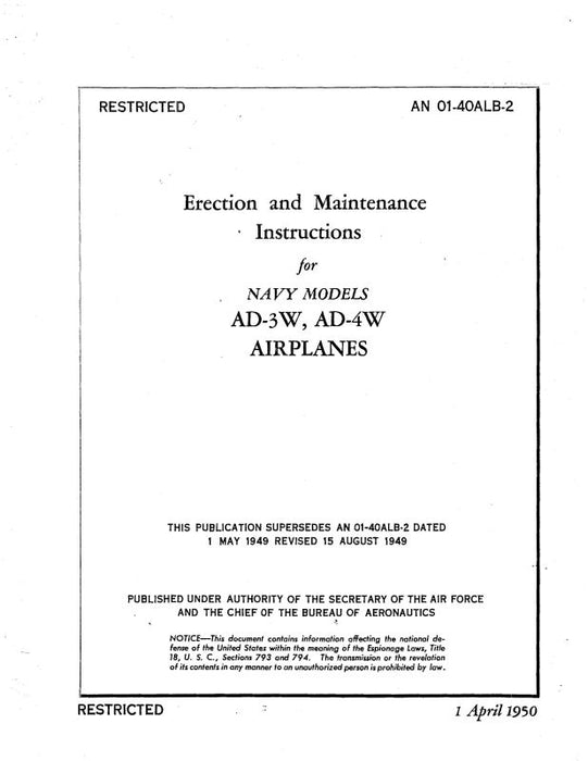 McDonnell Douglas AD-3W, AD-4W 1950 Erection & Maintenance Instructions (01-40ALB-2)