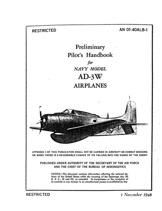 McDonnell Douglas AD-3W 1948 Preliminary Pilot's Handbook (01-40ALB-1)