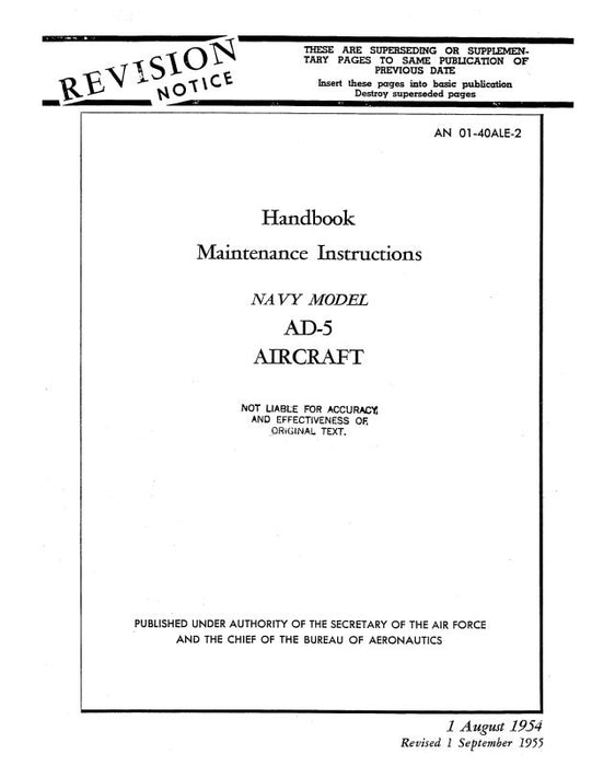 McDonnell Douglas AD-5 1954 Maintenance Instructions (01-40ALE-2)