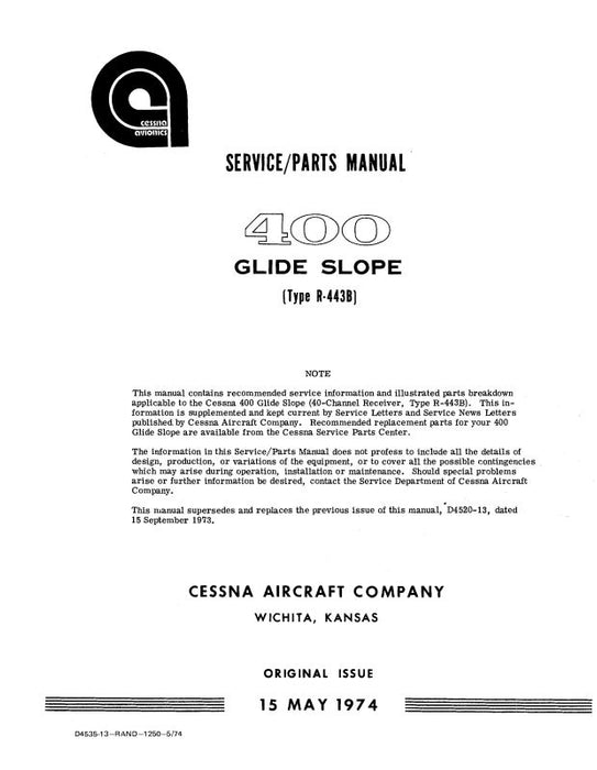 Cessna 400 GlideSlopeTypeAF-420A 1973 Maintenance, Parts Manual (D4514-13)