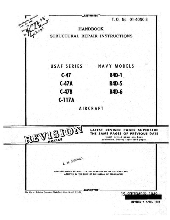 McDonnell Douglas C-47,C47A,B,D,AC47,C117A,B Structural Repair (1C-47-3)