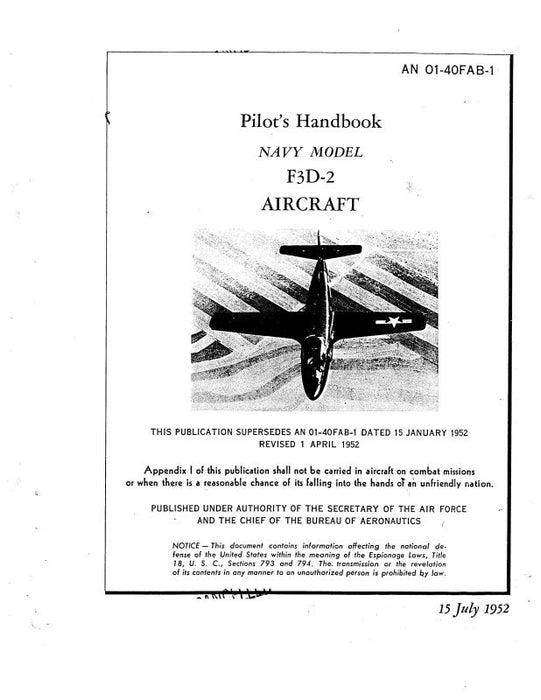 McDonnell Douglas F3D-2 Navy Model 1952 Pilot's Flight Handbook (01-40FAB-1)