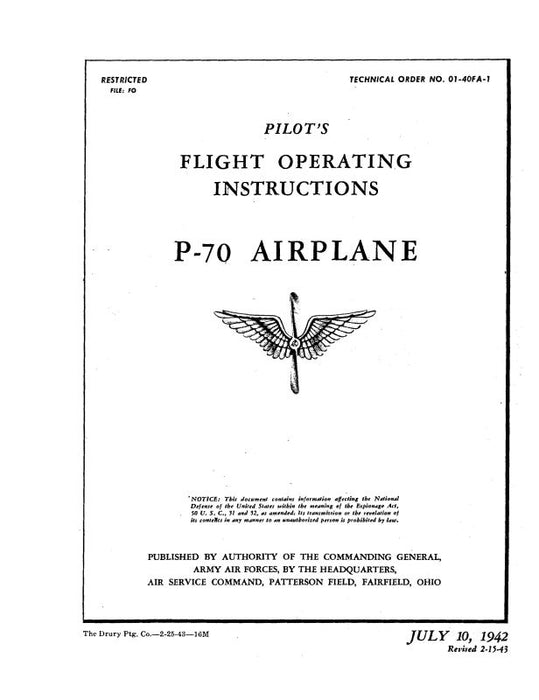 McDonnell Douglas P-70 1942 Flight Operating Instructions (01-40FA-1)