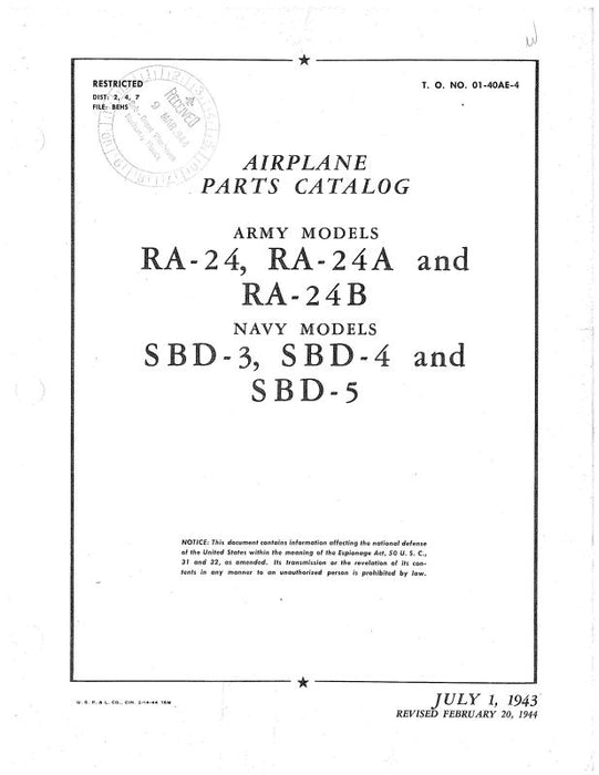 McDonnell Douglas RA-24, RA-24A & RA-24B Army Parts Catalog (01-40AE-4)