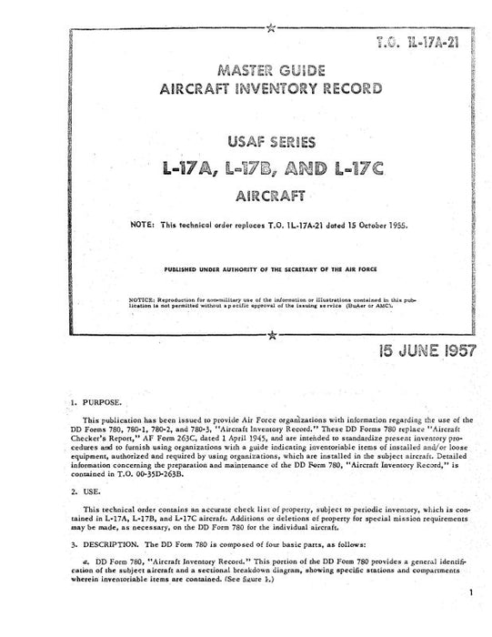 Navion L-17A, L-17B, L-17C 1957 Master Guide-Aircraft Inventory Record (1L-17A-21)