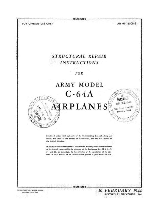 Noorduyn Aviation Norseman C-64A 1944 Structural Repair Instructions (01-155CB-3)