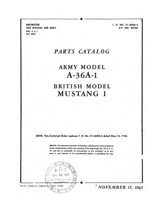 North American A-36A-1 1943 Parts Catalog (01-60HB-4)