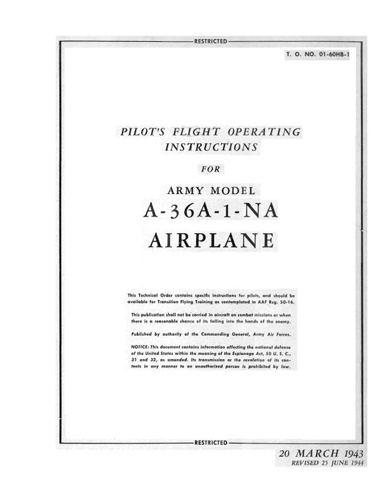 North American A-36A-1-NA 1943 Pilot's Flight Operating Instructions (01-60HB-1)