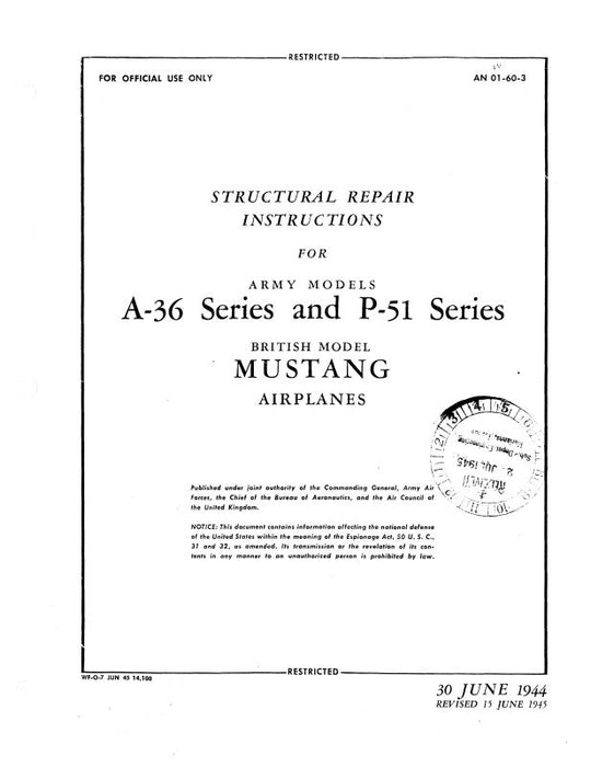 North American A-36 & P-51 Mustang 1944 Structural Repair Instructions (AN-01-60-3)