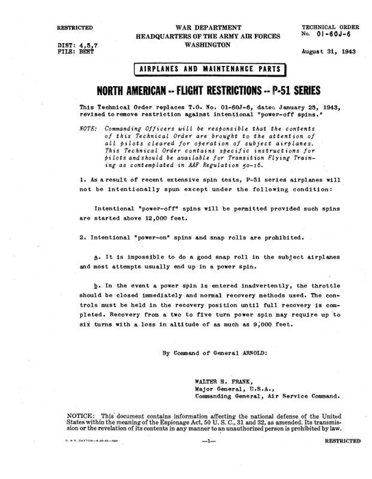 North American P-51 1943 Service Letters, Bulletins (01-60J-6)