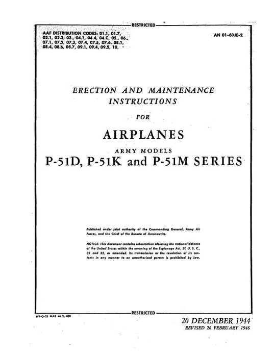 North American P-51D,P-51K,P-51M Series 1944 Maintenance & Erection (AN-01-60JE-2)