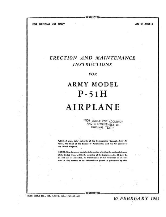 North American P-51H 1945 Erection & Maintenance Instructions (01-60JF-2)