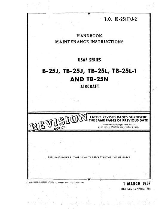 North American B,TB-25J,TB-25L,-1,TB25N 1957 Maintenance Instructions Handbook (1B-25(T)J-2)