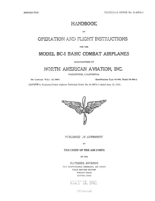 North American BC-1 Basic Combat Airplanes Flight Manual (01-60FA-1)