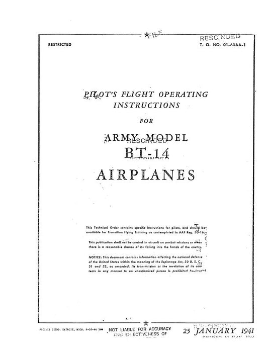 North American BT-14 1941 Pilot's Flight Operating Instructions (01-60AA-1)