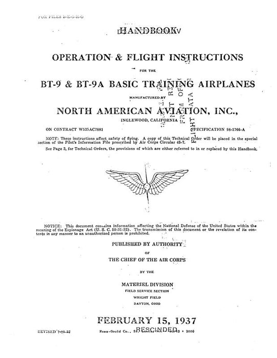 North American BT-9 & BT-9A 1937 Operation & Flight Instructions (01-60C-1)