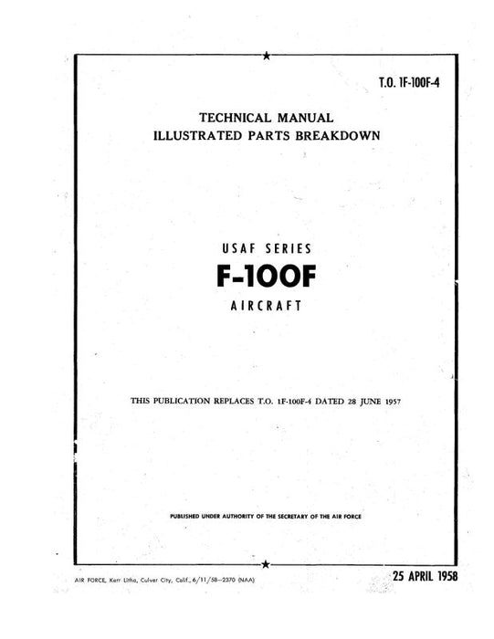 North American F-100F 1958 Illustrated Parts Breakdown (1F-100F-4)