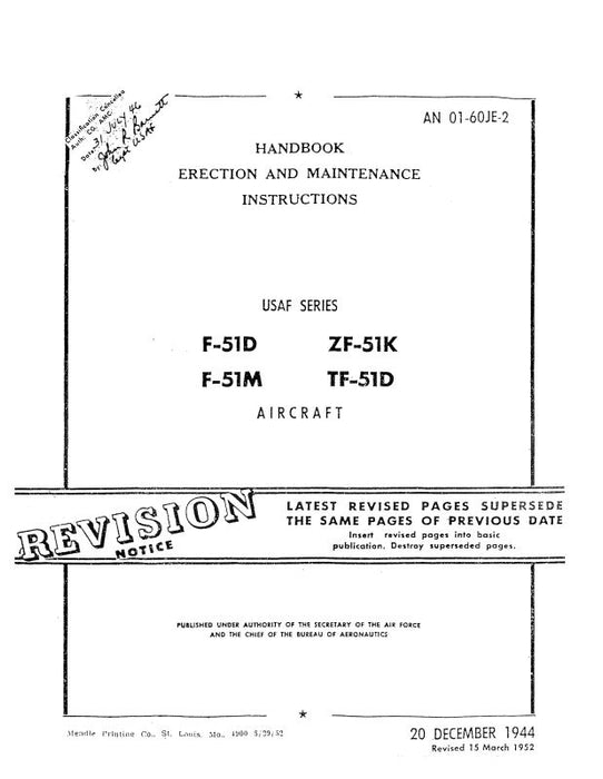 North American F-51D,M, ZF-51K, TF-51D 1944 Erection & Maintenance Instructions (01-60JE-2)