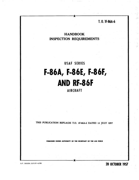 North American F-86A,E,F & RF-86F 1957 Inspection Requirements Handbook (1F-86A-6)