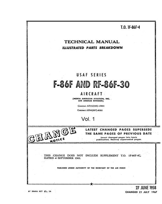 North American F-86F & RF-86F-30 1958 Illustrated Parts Breakdown (1F-86F-4)