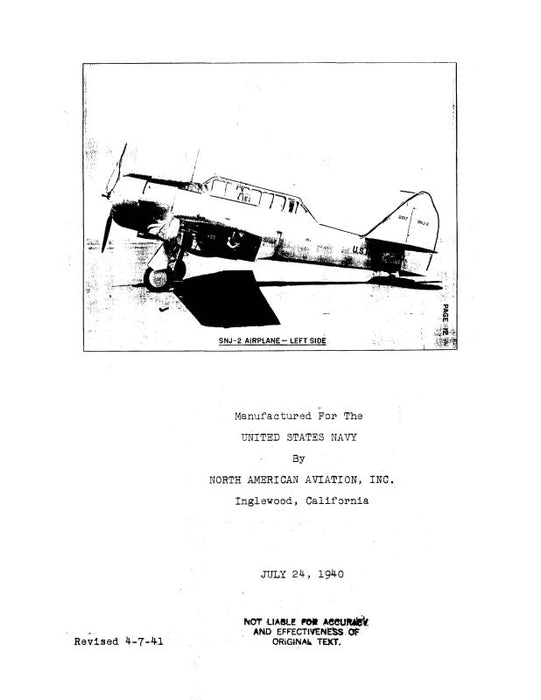 North American SNJ-2 1940 Erection & Maintenance with Parts (NA-866)