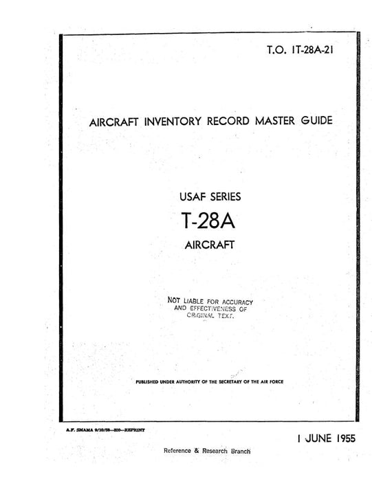 North American T-28A 1955 Aircraft Inventory Record Master Guide (1T-28A-21)