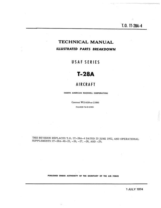 North American T-28A 1974 Illustrated Parts Breakdown (1T-28A-4)