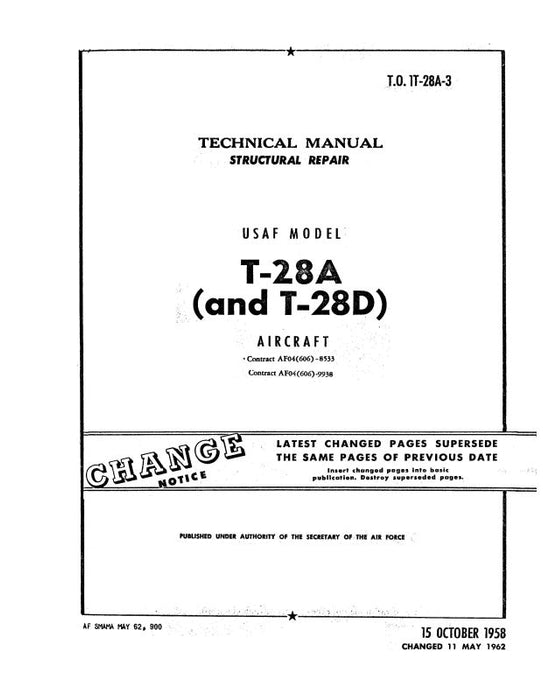 North American T-28A & T-28D 1958 Structural Repair Manual (1T-28A-3)