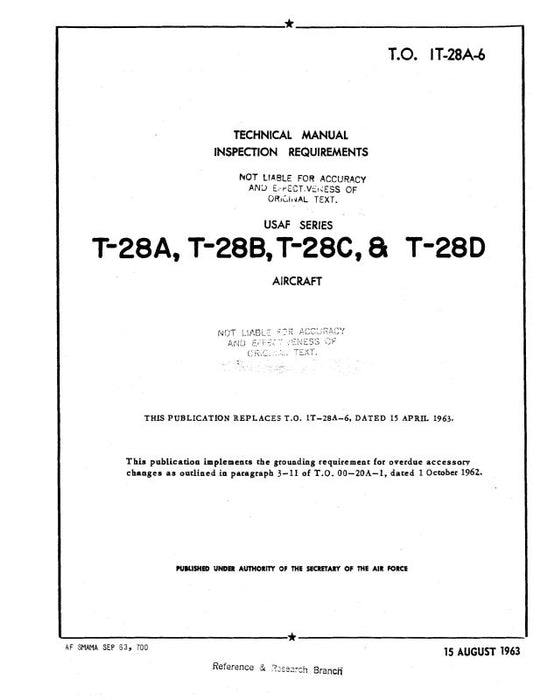North American T-28A, B, C, D 1963 Inspection Requirements (1T-28A-6)