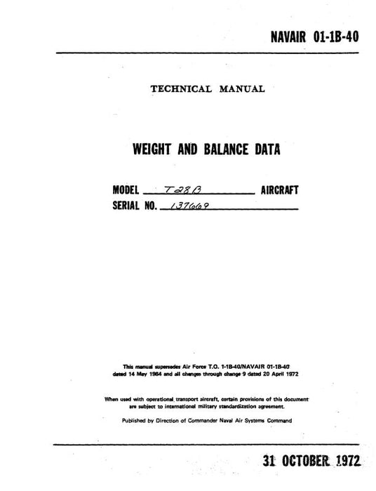 North American T-28B 1972 Weight & Balance Data (01-1B-40)