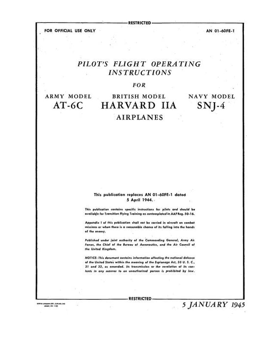 North American AT-6C, SNJ-4 1945 Flight Manual (01-60FE-1)