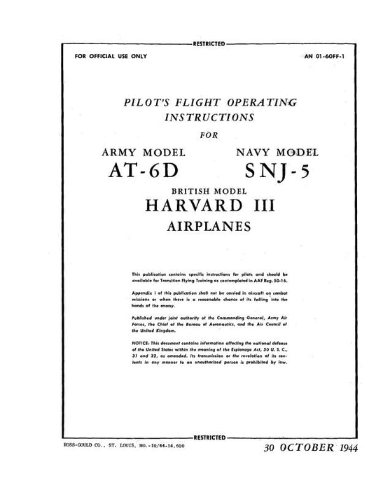 North American AT-6D, SNJ-5 1944 Flight Manual (01-60FF-1)